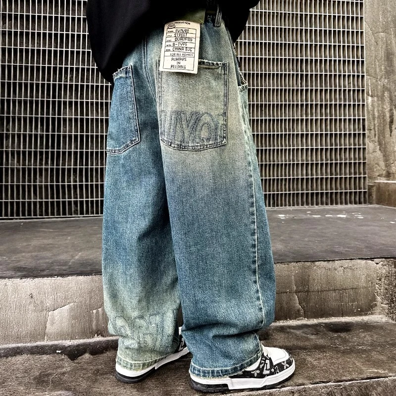 儿童装男童春装裤子2025新款中大童春季男孩春秋款宽松阔腿牛仔裤