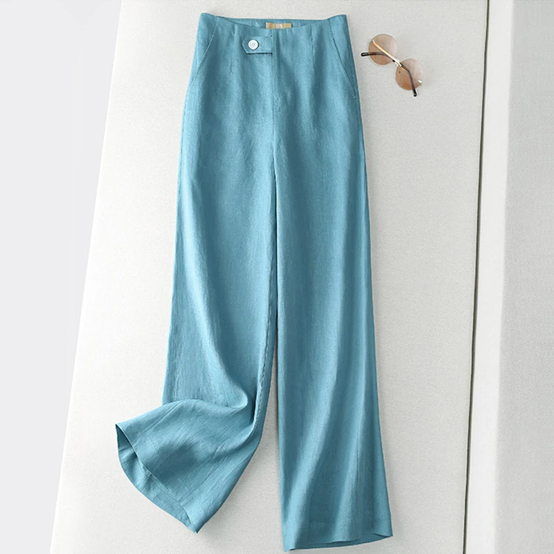 棉麻裤子女夏季新薄款阔腿裤女高腰显瘦时尚麻料长裤百搭直筒女裤