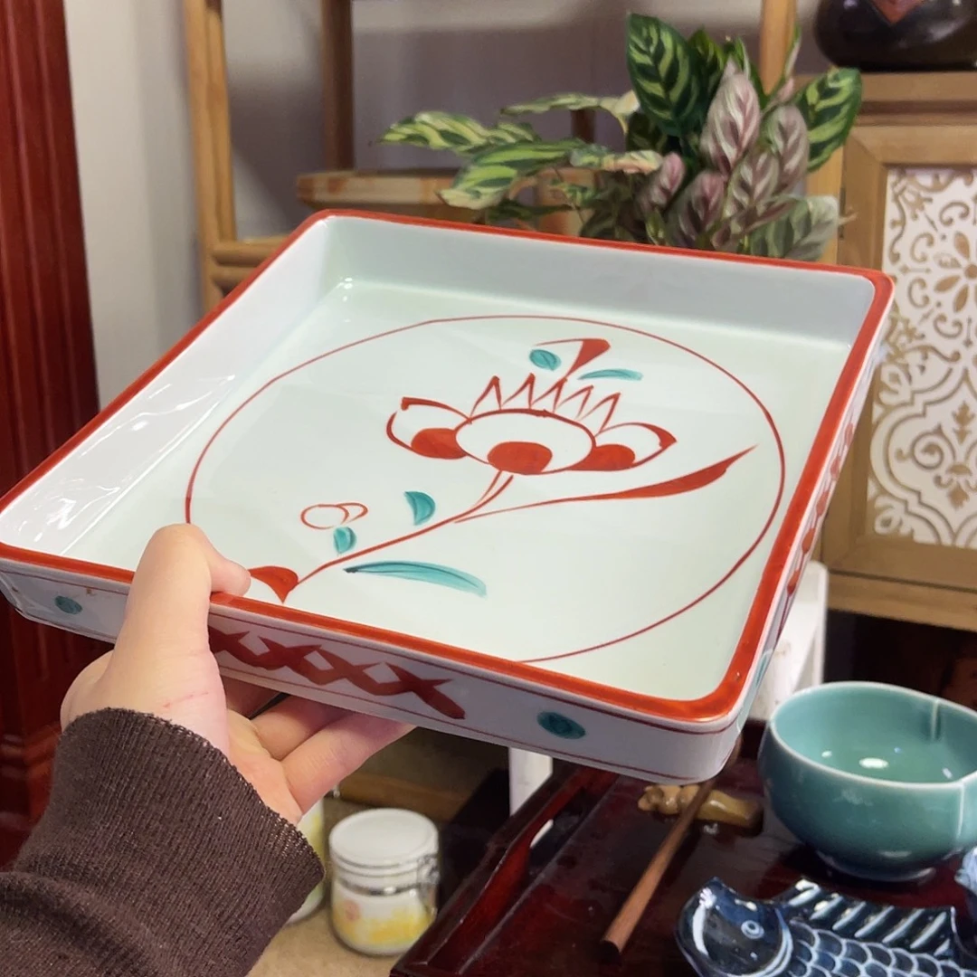 瓷片赤绘大号方盘子啊