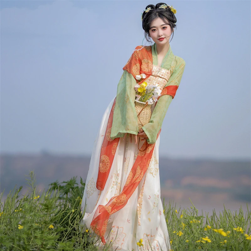 原创正品 长乐 唐制齐胸襦裙新款汉服女夏季薄款平价仙气日常古装