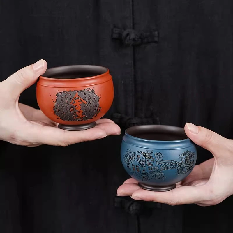 紫砂功夫茶杯主人杯刻字家用泡茶杯子单杯品茗杯茶盏陶瓷个人杯