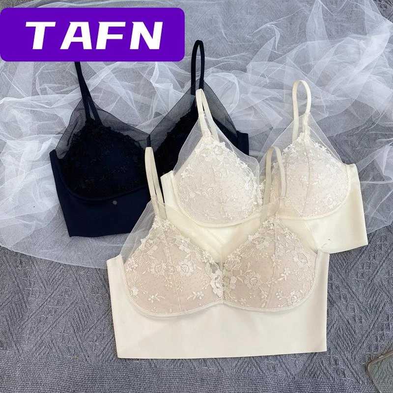 夏季蕾丝刺绣美背内衣款固定一体乳胶垫领性感无痕小胸抹胸