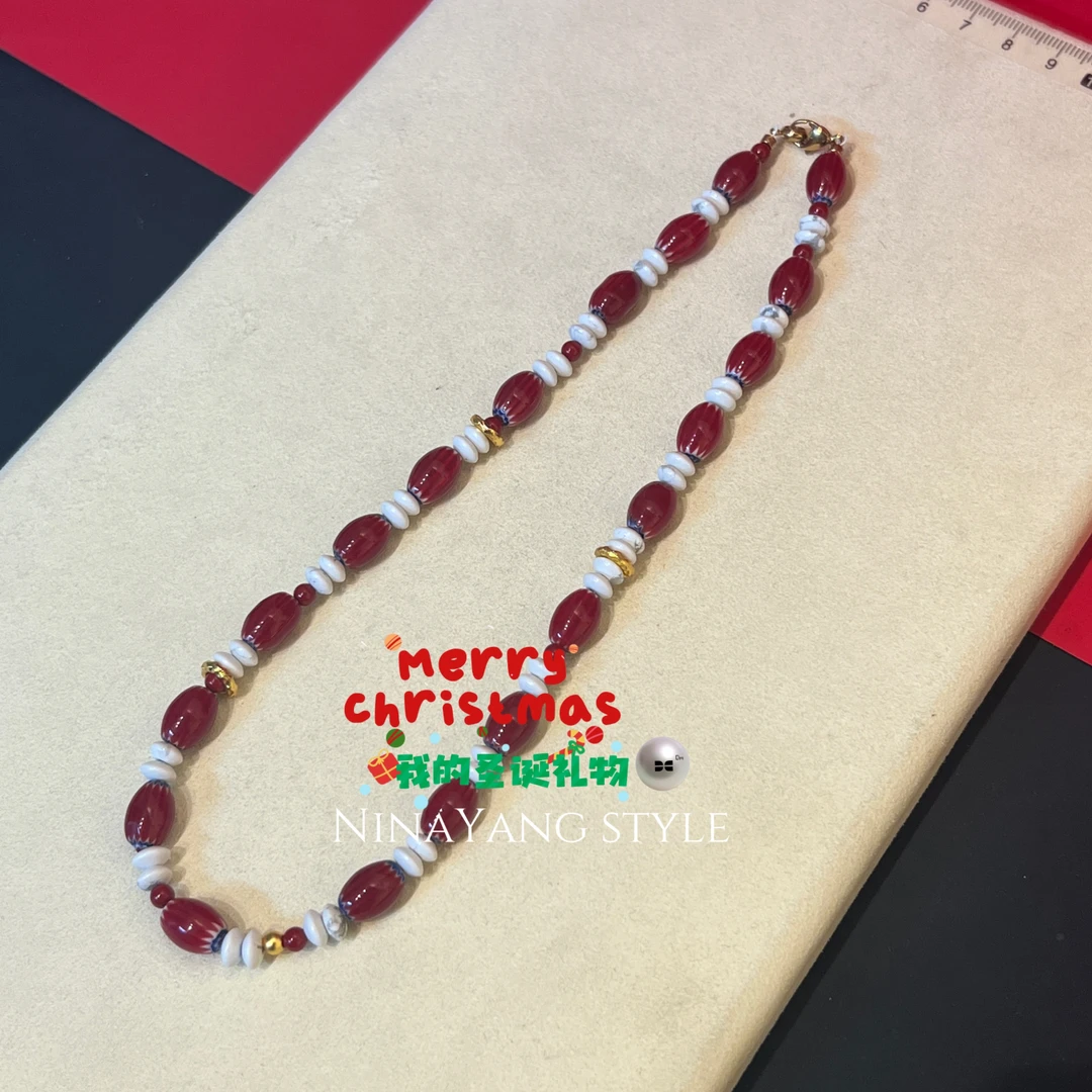 钛钢花岗石项链 Dm【跨年礼物】双色红色素款轻奢DMN0740