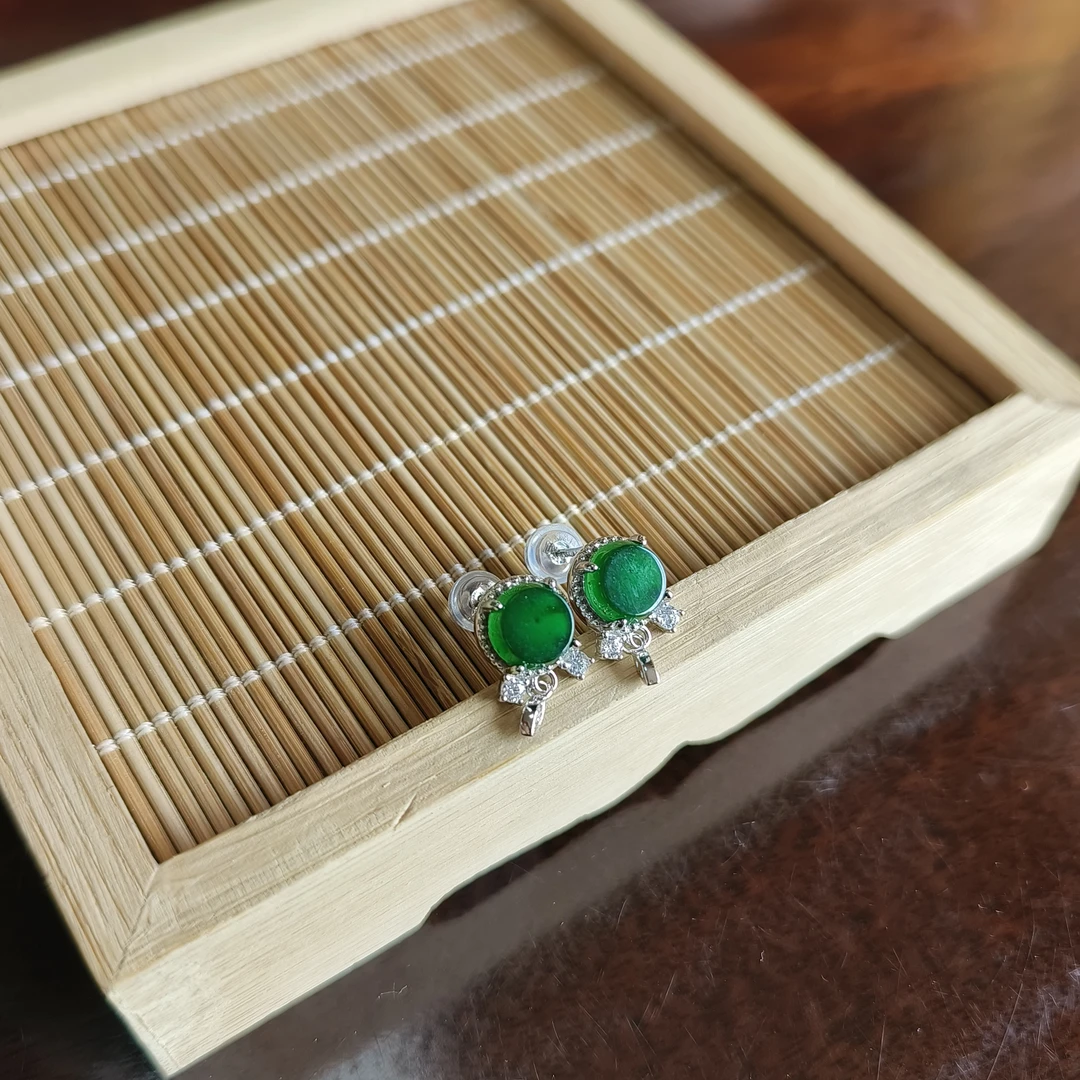 翡翠切面耳钉银S925 7mm FGA034CHD006