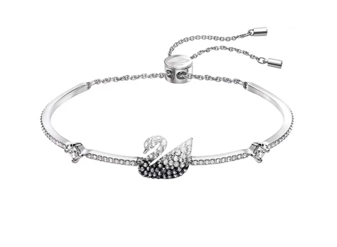 铜合金合成锆石手镯 时尚饰品黑白渐变天鹅手镯