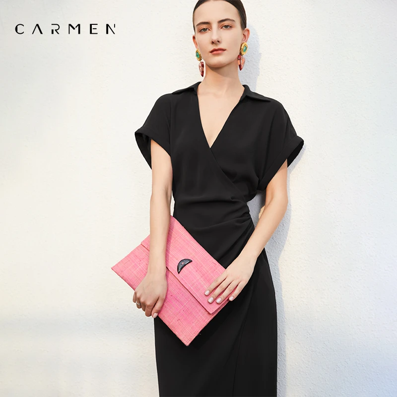 【粉丝专享】carmen高端进口醋酸连衣裙2025夏新款OL法式茶歇长裙子