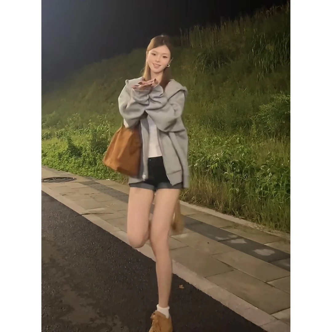 2025新款流光风加绒加厚连帽卫衣女秋冬宽松显瘦开衫外套ins风潮