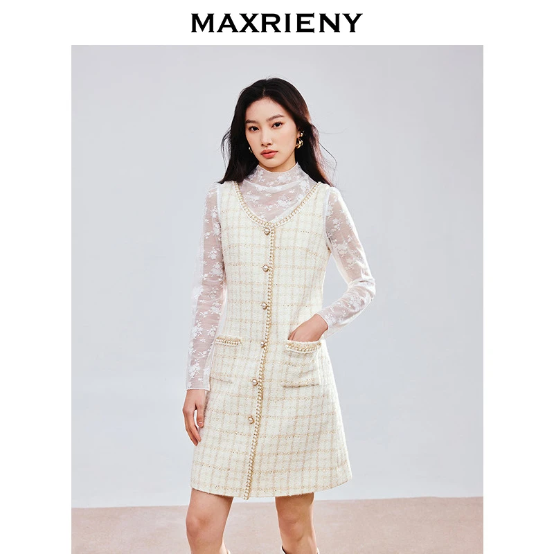 MAXRIENY千金连衣裙名媛高级25春季新款收腰显瘦温柔欧若智性风