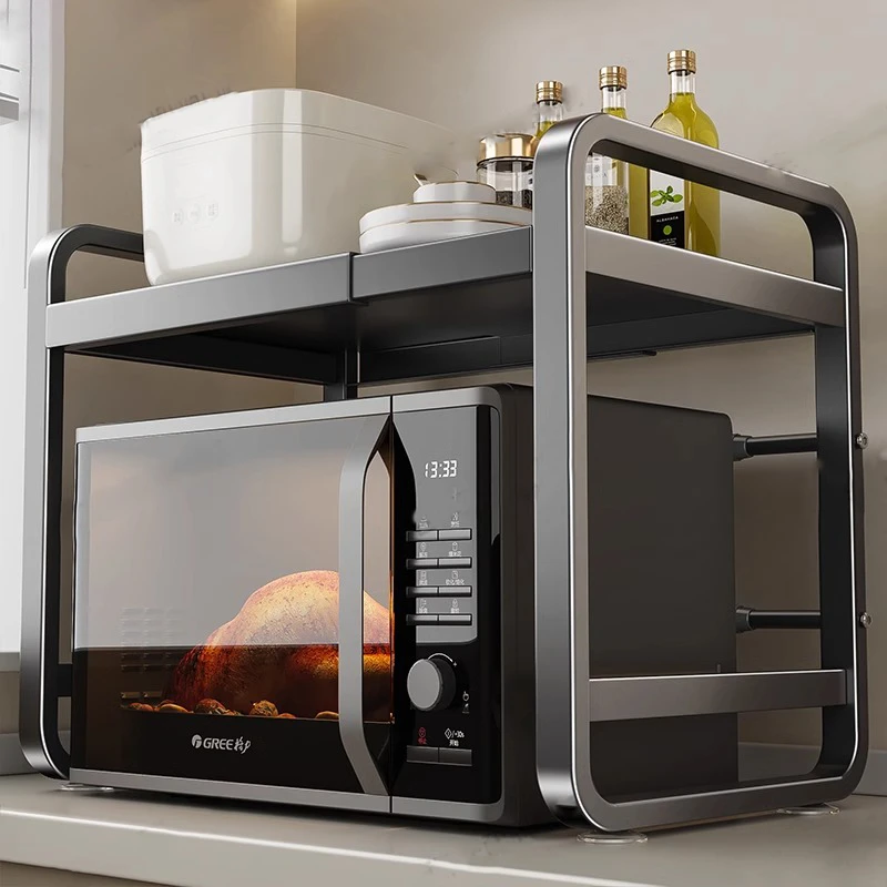 可伸缩微波炉置物架厨房电饭煲支架台面多功能电器锅烤箱收纳架子