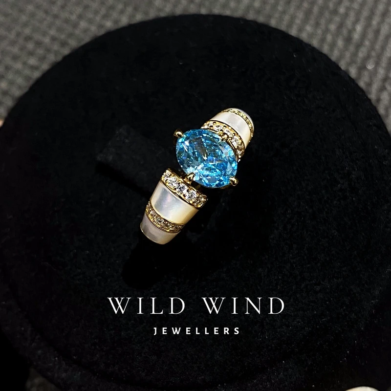 925银合成锆石戒指 托帕戒指 • 重工 • 椭圆切割车石工艺高品质