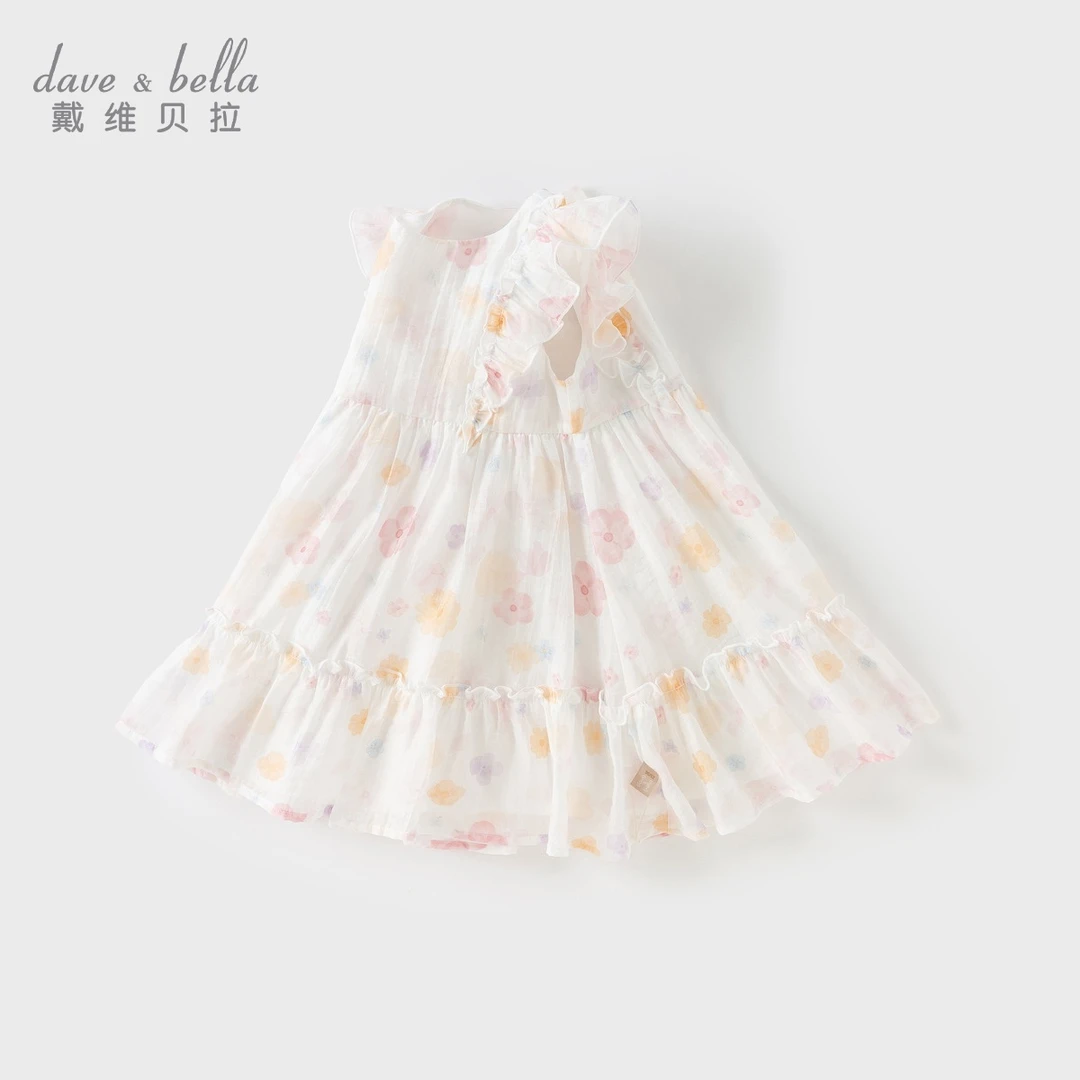 戴维贝拉儿童夏季女童洋气连衣裙宝宝韩版甜美洋气小飞袖印花裙子