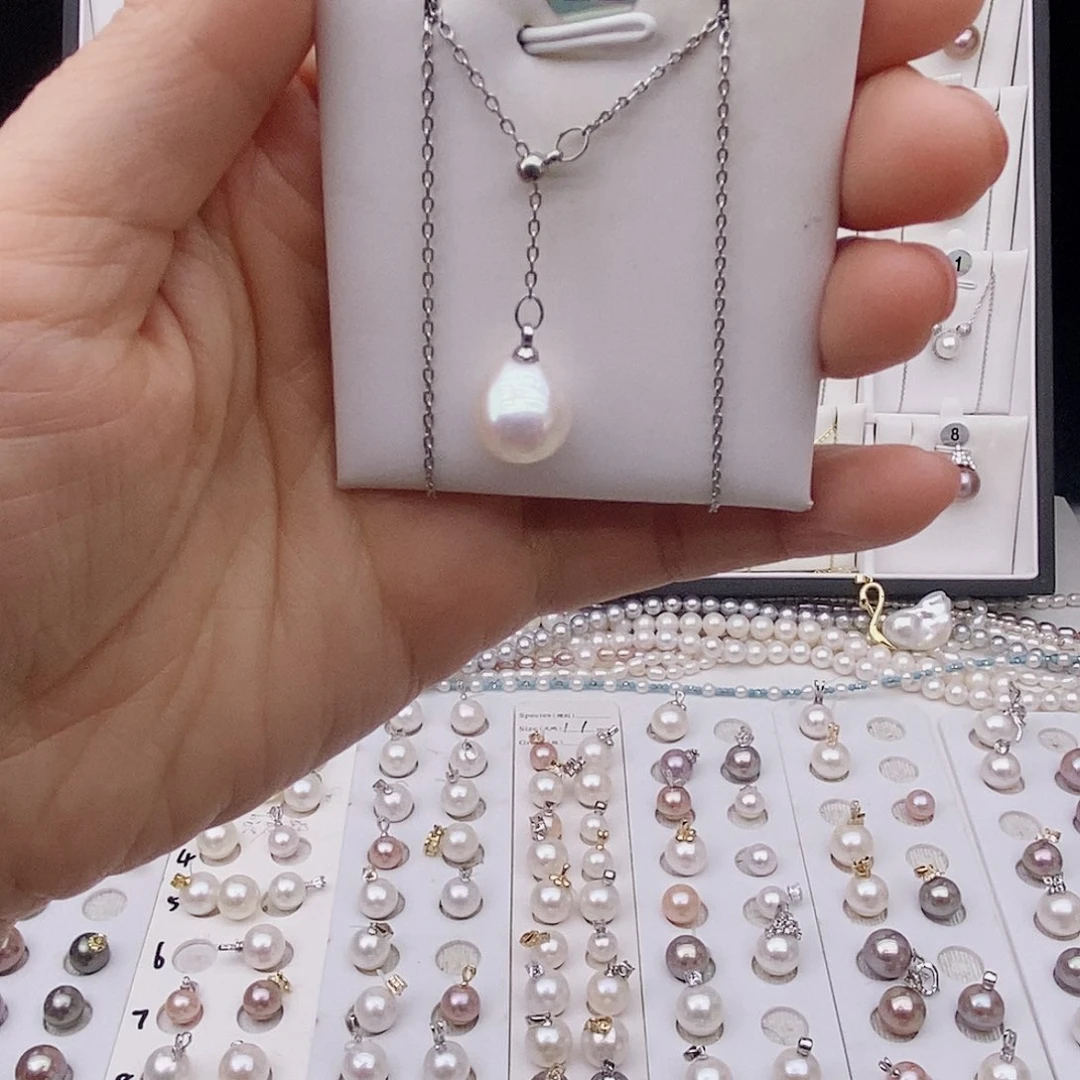 银S925镶嵌项链淡水珍珠