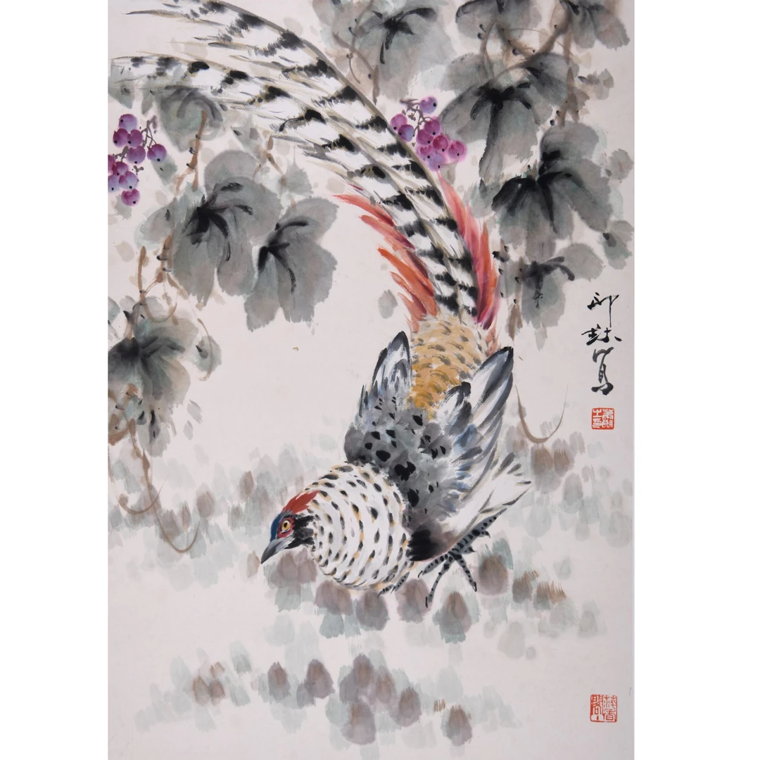 LOT.024【花鸟锦鸡】纸本立轴B0503-776预展手绘专场