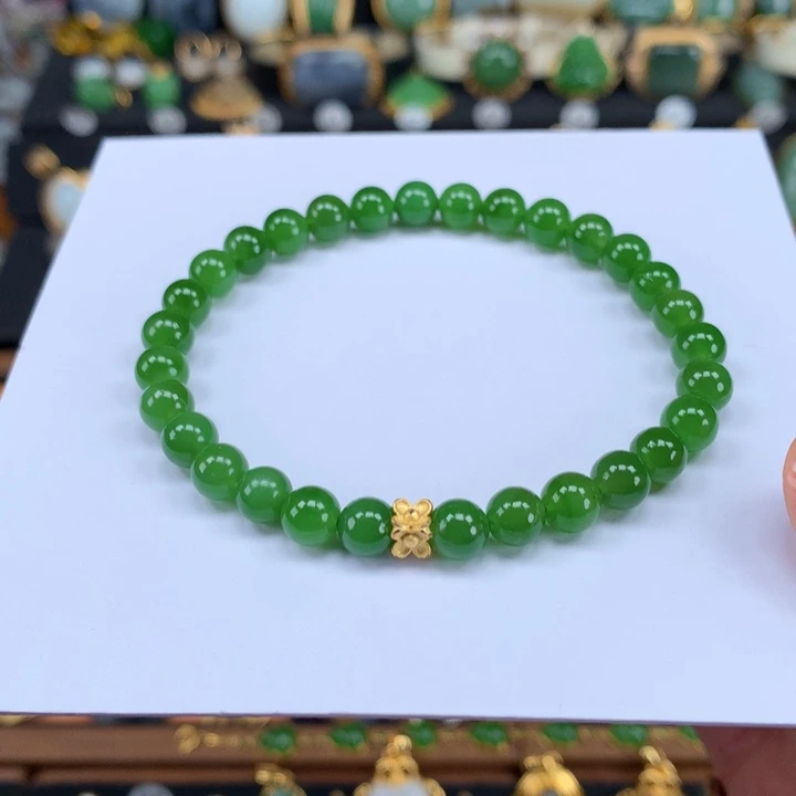 和田玉银S925镀金镶嵌手链