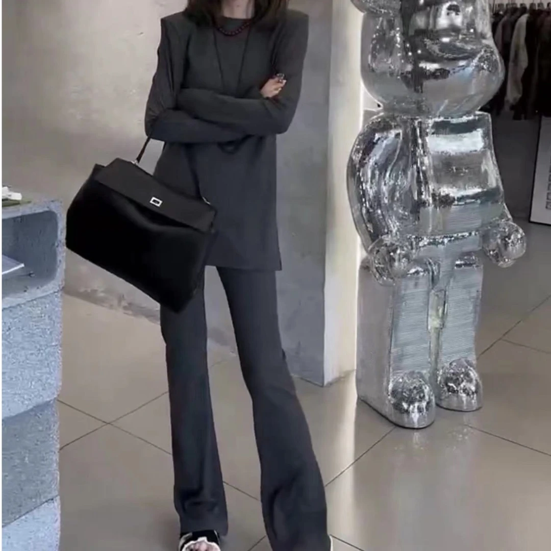 24780大爱美依缘新款韩版松弛感简约长袖T恤时尚微喇裤女装两件套