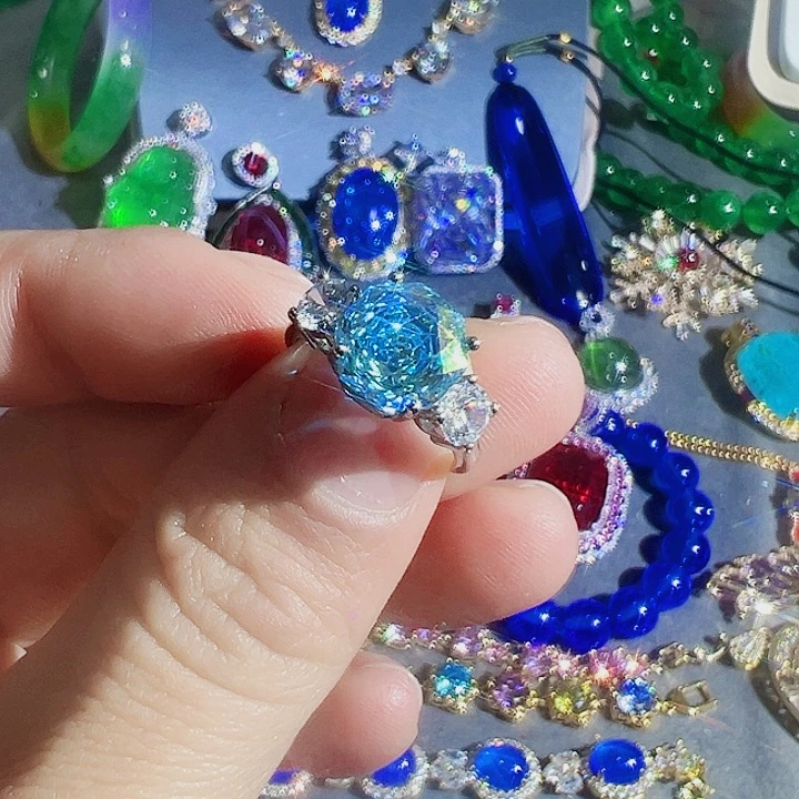 钨金红色蓝色满钻镶嵌