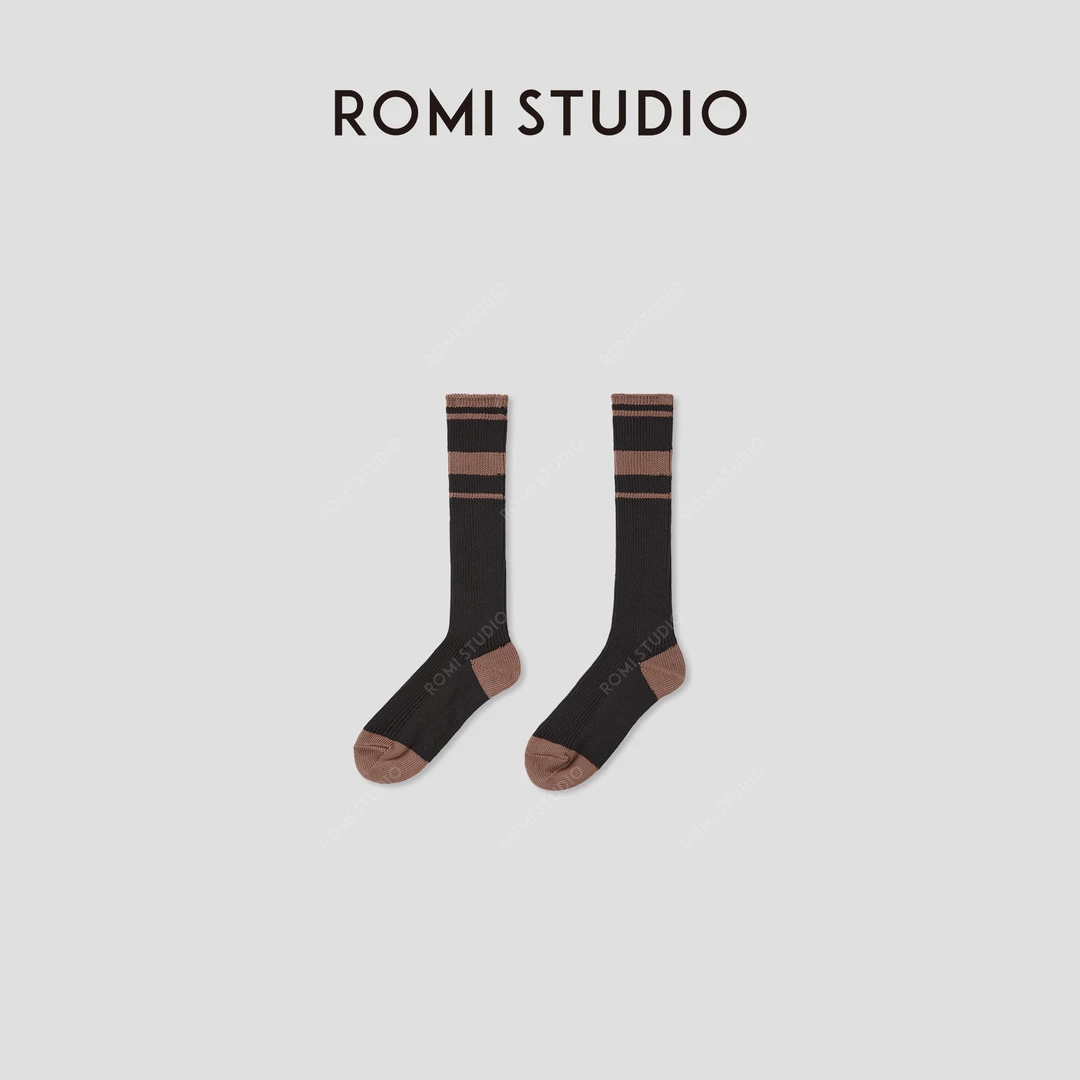 ROMI STUDIO“复古休闲”棉质软糯条纹撞色长筒小腿袜 RWCAP35370