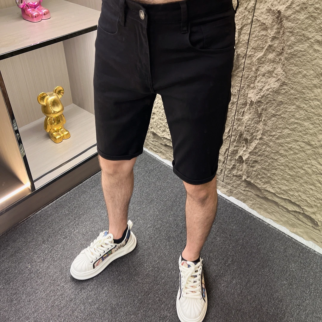 牛仔短裤潮流薄款夏季男士黑白色百搭五分百搭短裤休闲裤弹力DH72