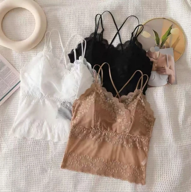 乐2274大码吊带背心女胖mm带胸垫一体式蕾丝外穿内搭打底百搭美背