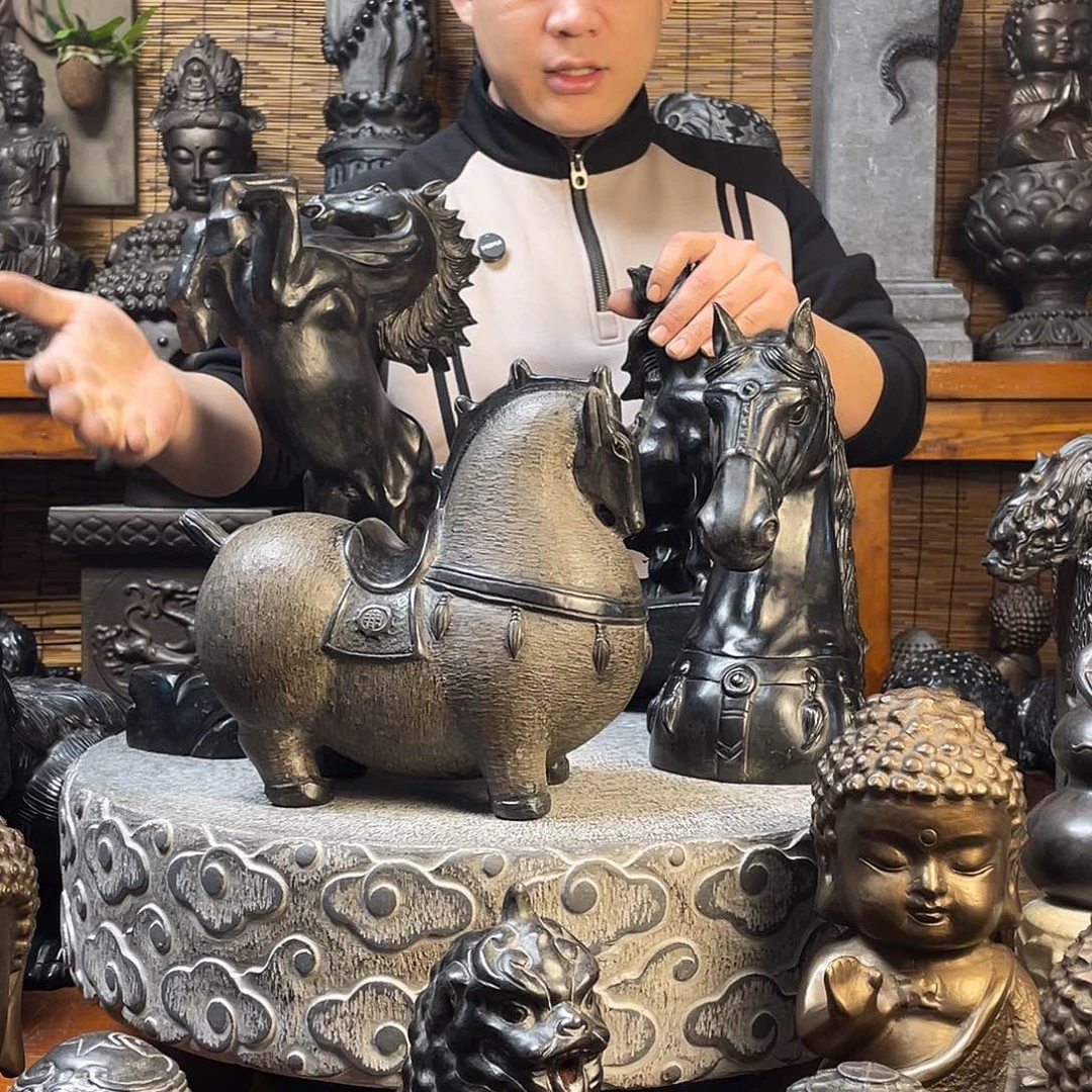 石材天然青石唐马30一个