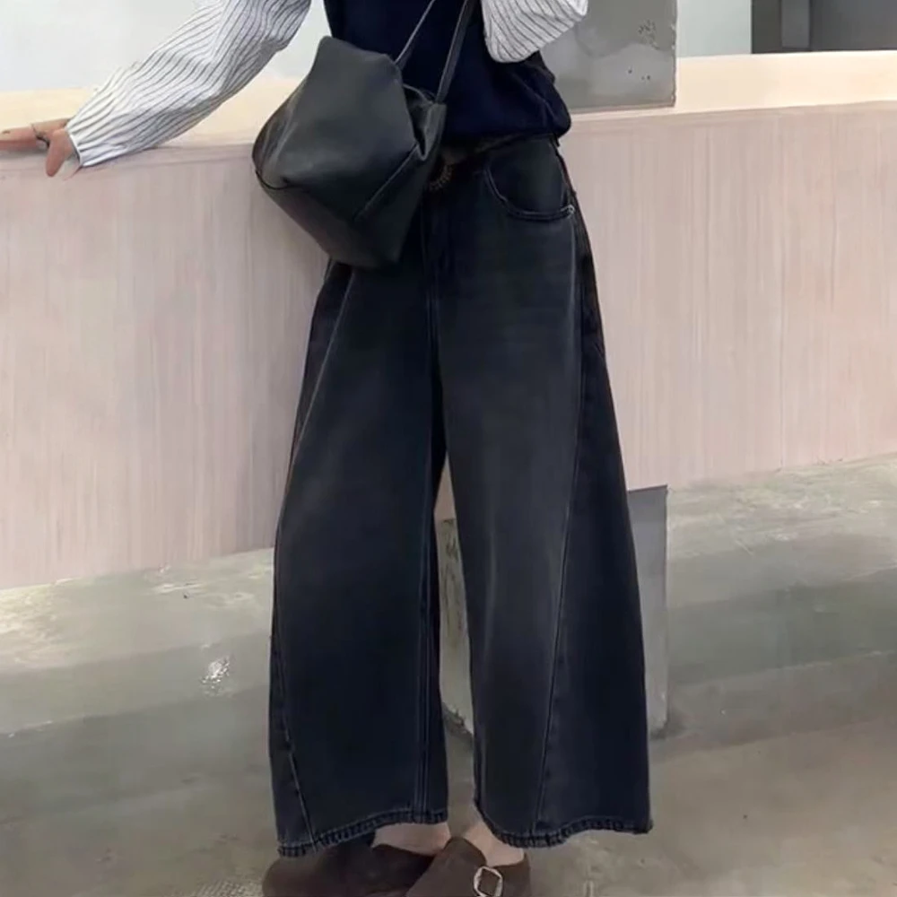 2025秋季新款大码女装阔腿牛仔裤女梨形身材遮肉显瘦九分奶奶裤子