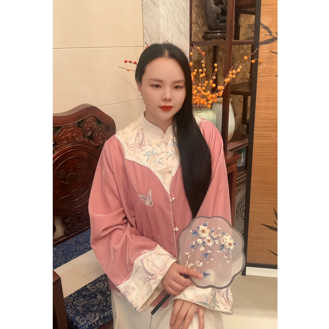 东彤【粉蝶】新款春秋重工刺绣真丝丝绒中式小外套