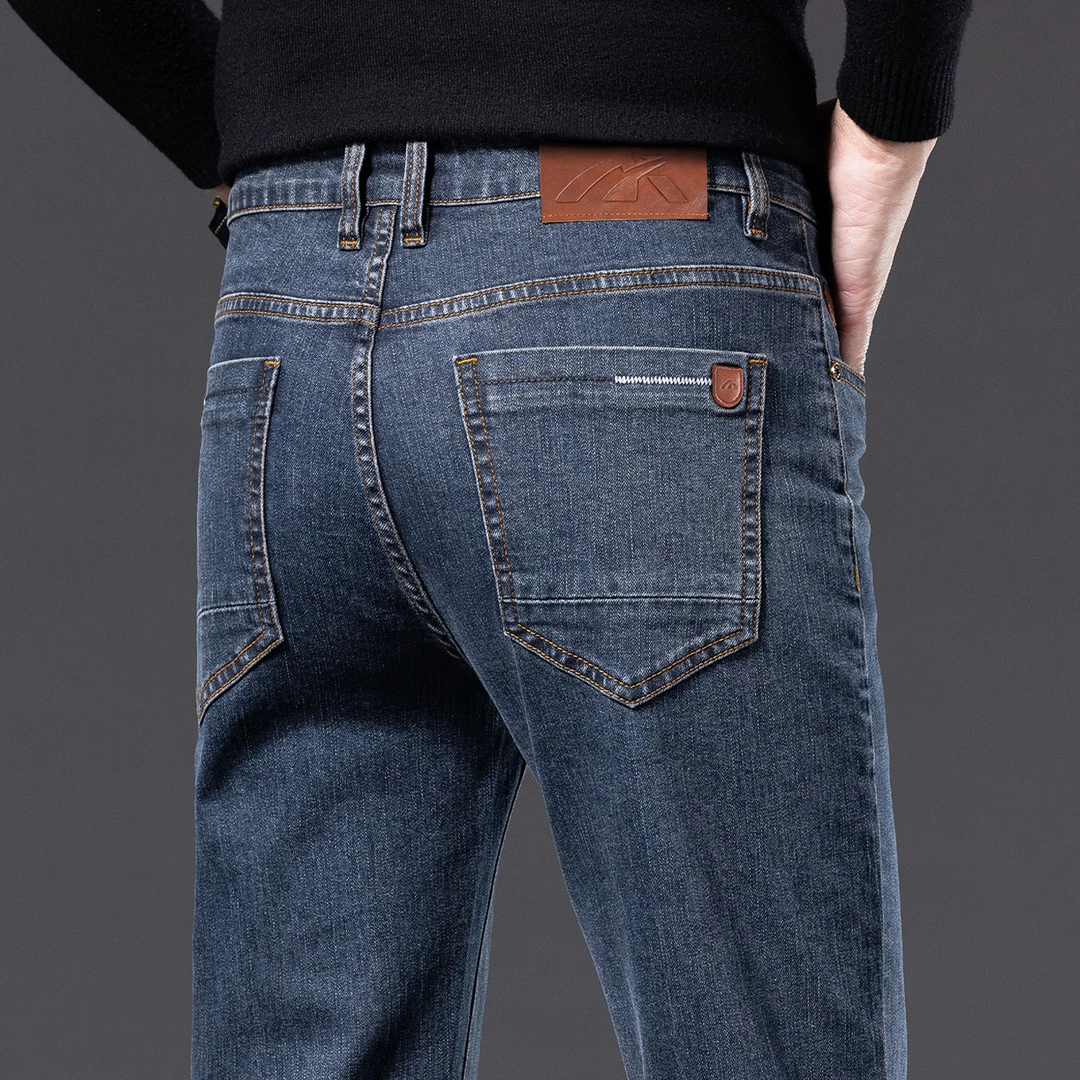 香港2025秋冬款牛仔裤男士修身直筒中年商务弹力百搭休闲长裤子男