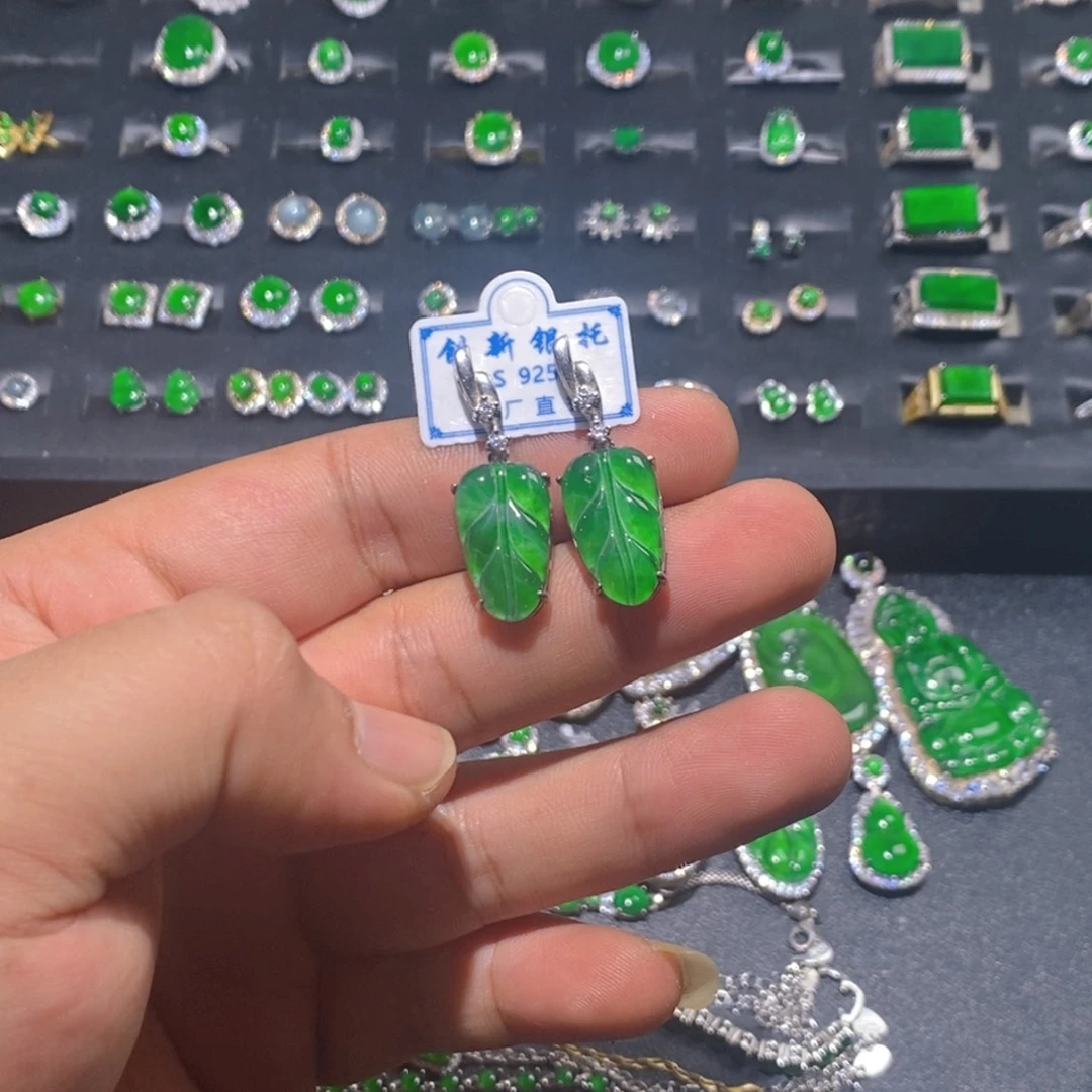 翡翠银S925镶嵌耳饰