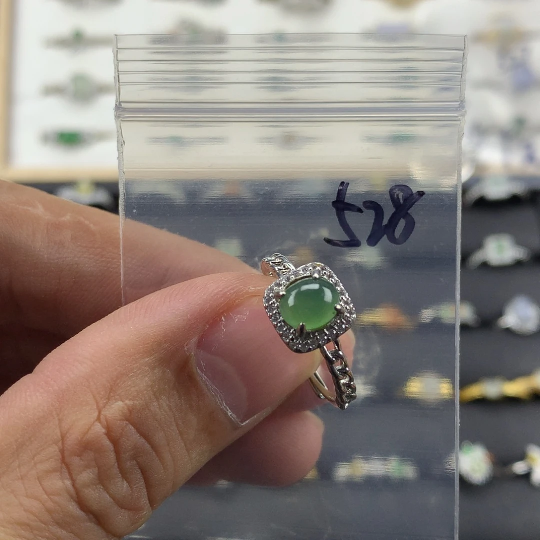 翡翠银S925镀金镶嵌戒指528