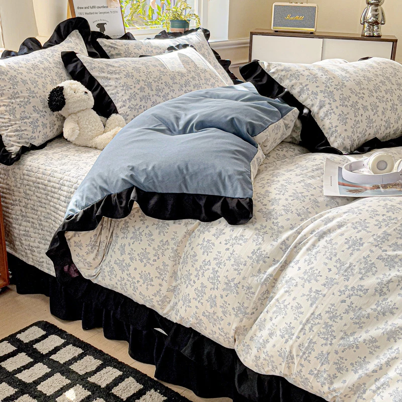 【A类针织双层纱赫本风床盖床单四件套】春夏四季款2025新款A类针织