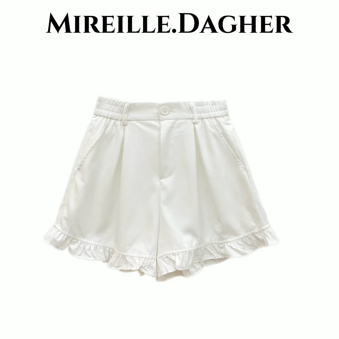 2025夏季新款高腰显瘦纯色木耳边短裤X27899