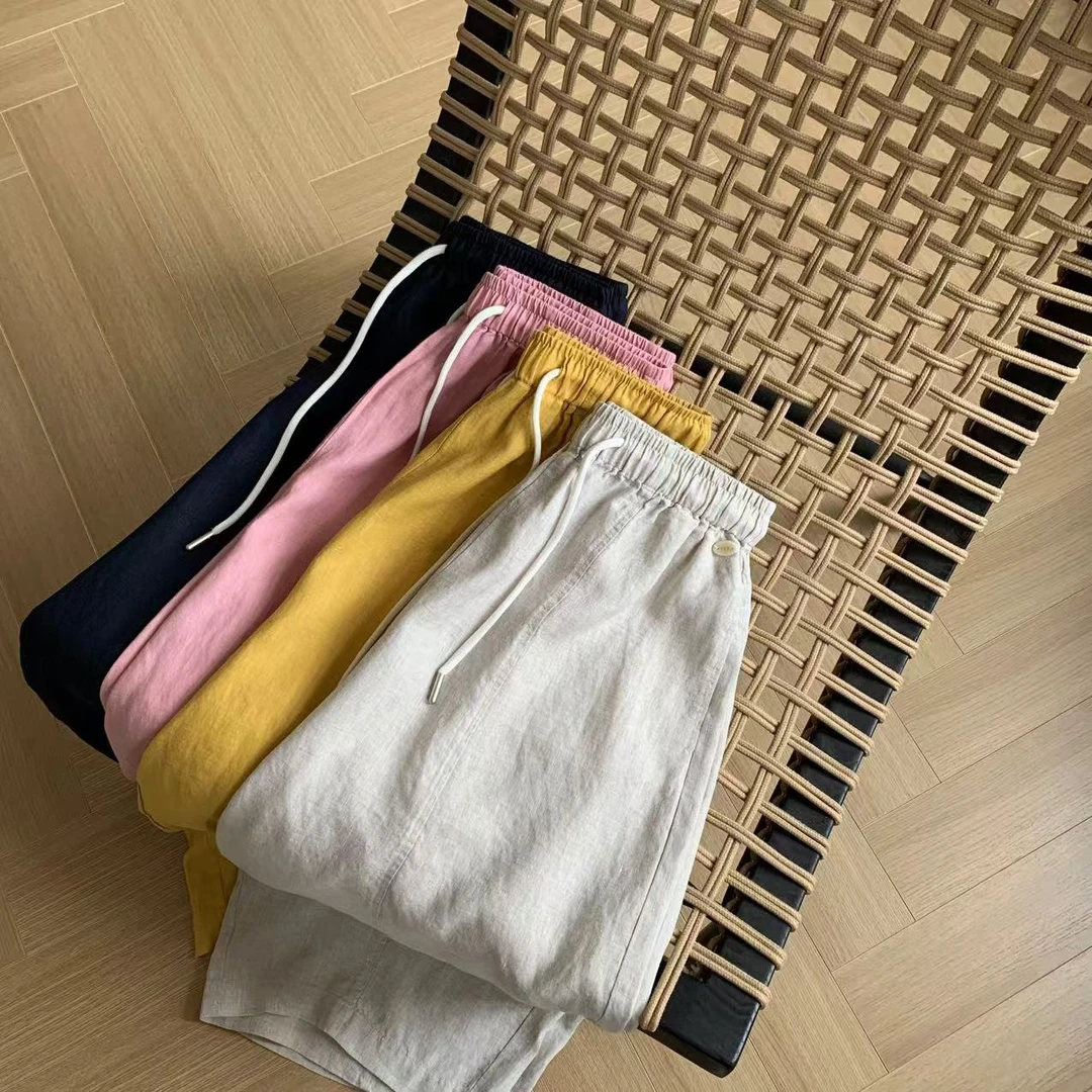 素心轻奢2025夏新款100%亚麻舒适文艺宽松显瘦直筒阔腿裤13367