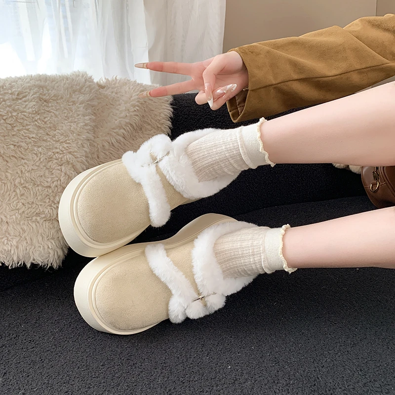 松糕厚底勃肯鞋女2025冬季新款增高保暖雪地加绒小个子毛毛棉鞋