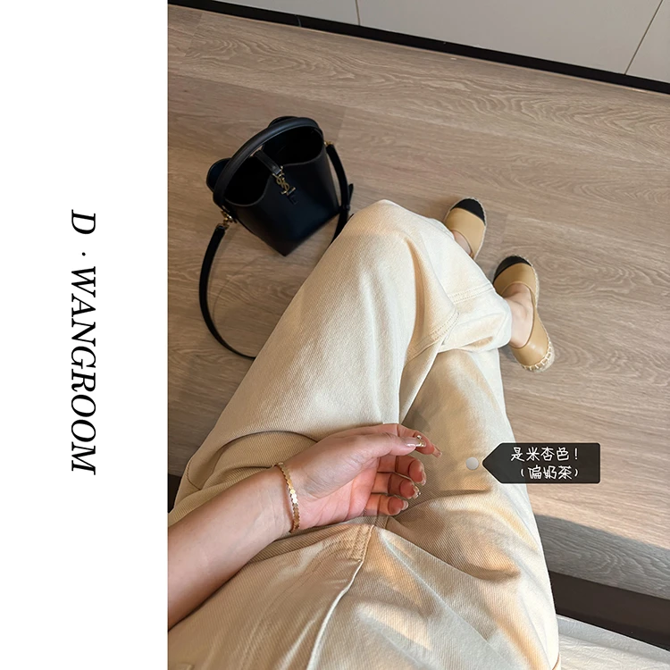 丁小晗【漫画腿】“YKK拉链+提臀”纯色高腰简约九分阔腿牛仔裤B5601