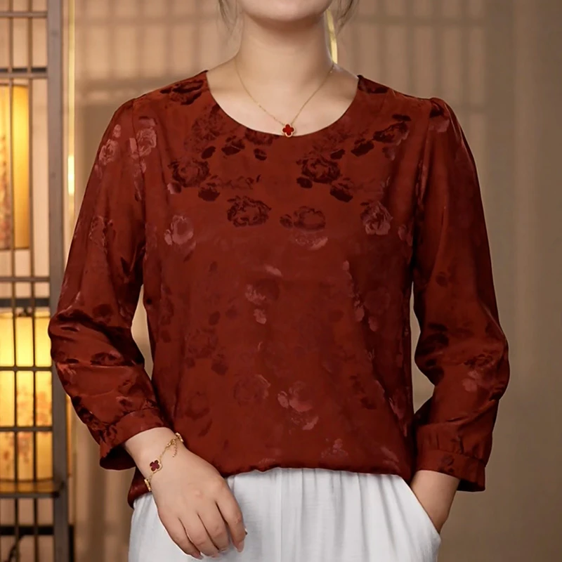 【049宋锦提花】2025年新款秋季洋气百搭显瘦长袖衬衫