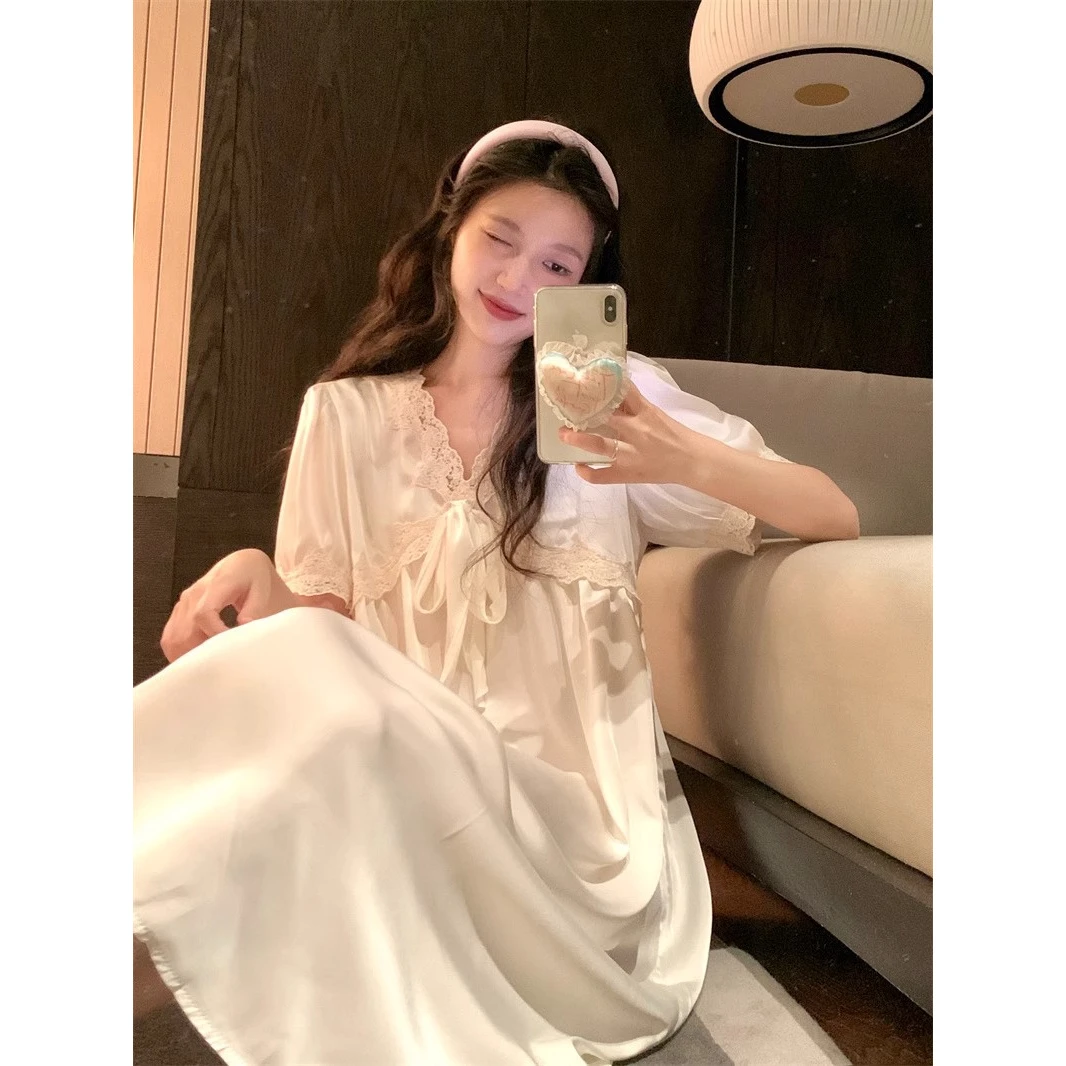 法式冰丝蕾丝睡裙女款爆款2025新款夏季网红ins风韩版薄款家居服