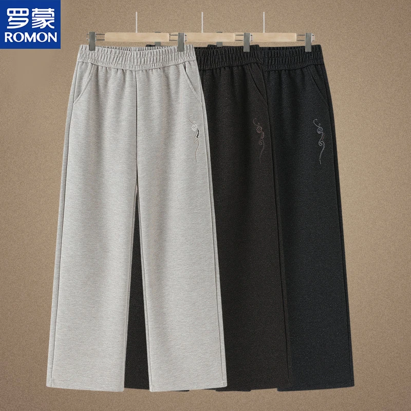 罗蒙春秋新款奶奶外穿阔腿裤中老年人女宽松直筒裤妈妈秋装休闲裤