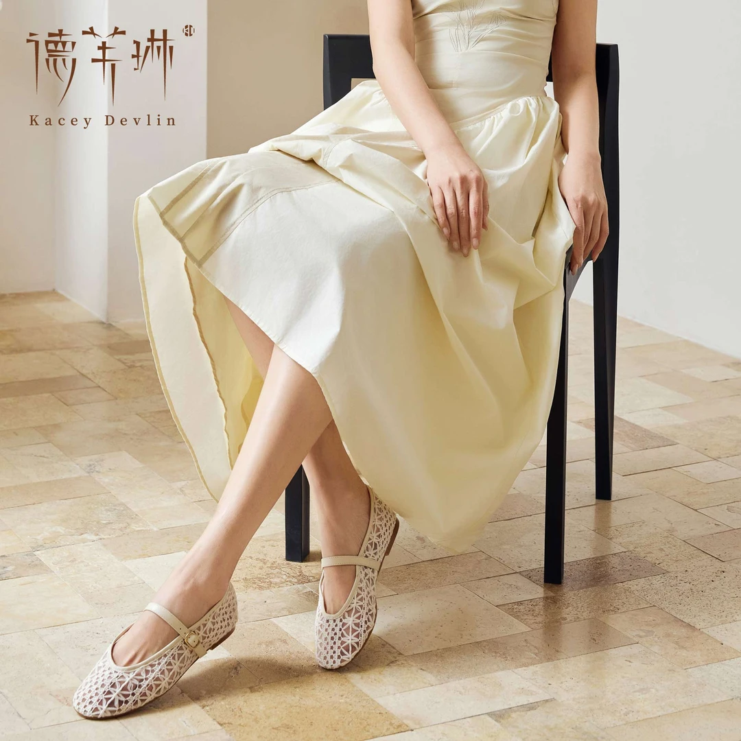 【北鱼专属】编织一字带单鞋2025年春季新款欧若风法式平底夏季包头