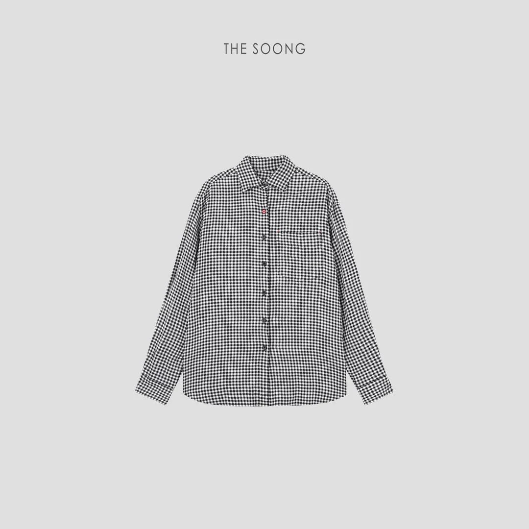 THESOONG|万年经典100%棉微褶polo领格子衬衫外套HZCS4879