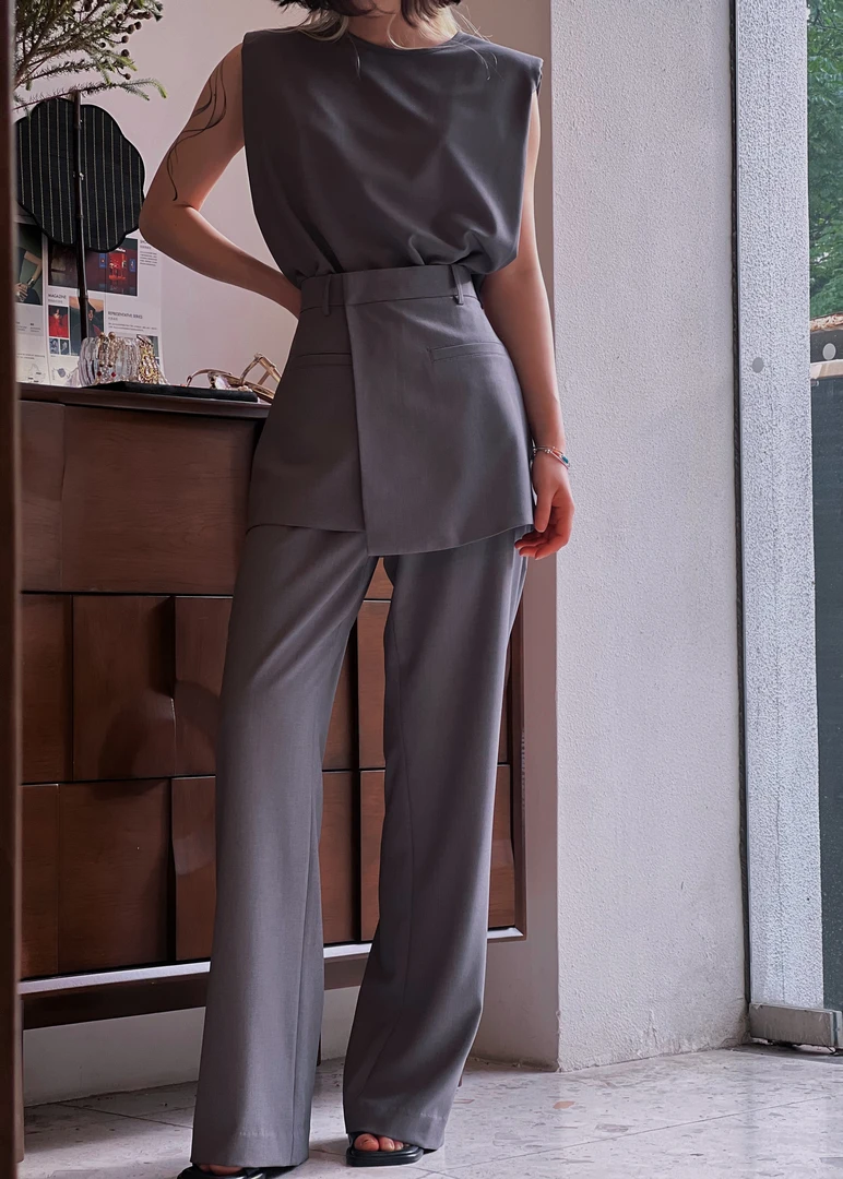 DODO简约法式通勤无袖上衣高腰裙裤两件套（可拍单件）