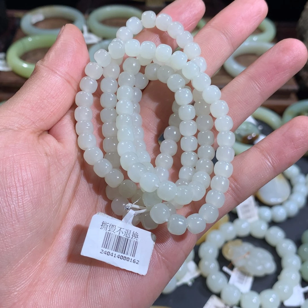 和田玉手链未镶嵌新疆且末天泰矿白玉多圈手串