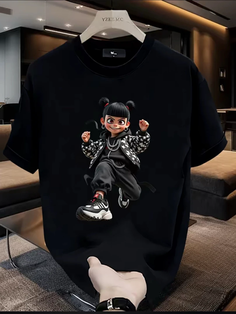 夏季新款潮流哪吒印花男女同款短袖t恤宽松个性设计百搭圆领纯棉