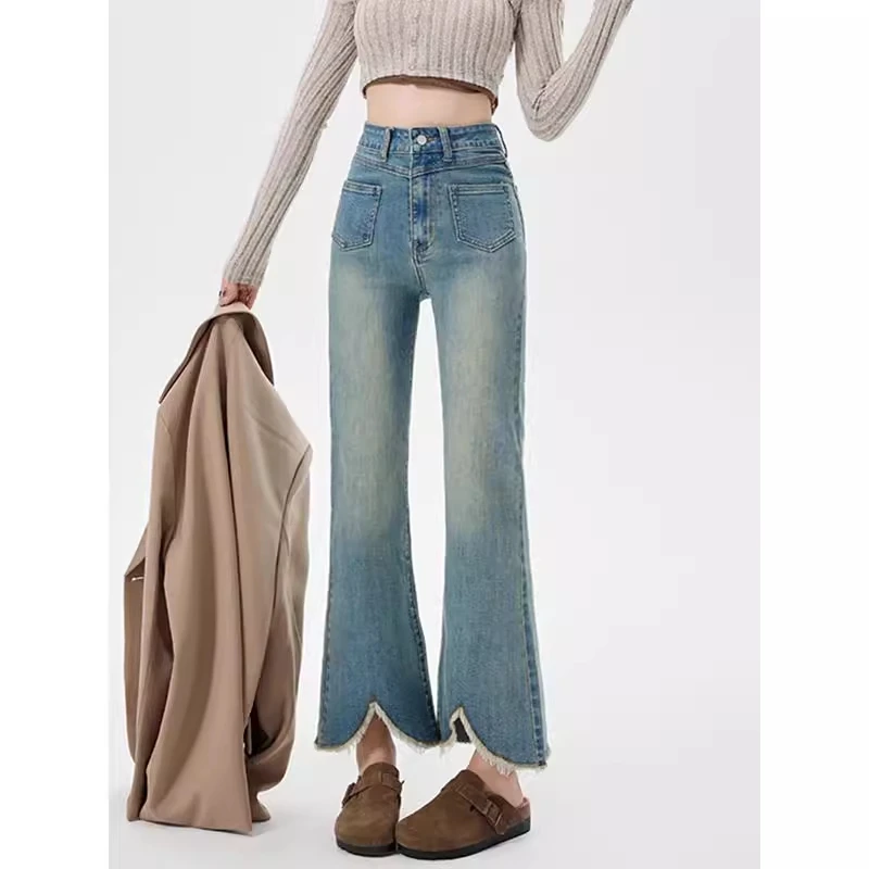 美式微喇牛仔裤女2025春夏新款大码胖mm高腰显瘦高弹力马蹄裤子