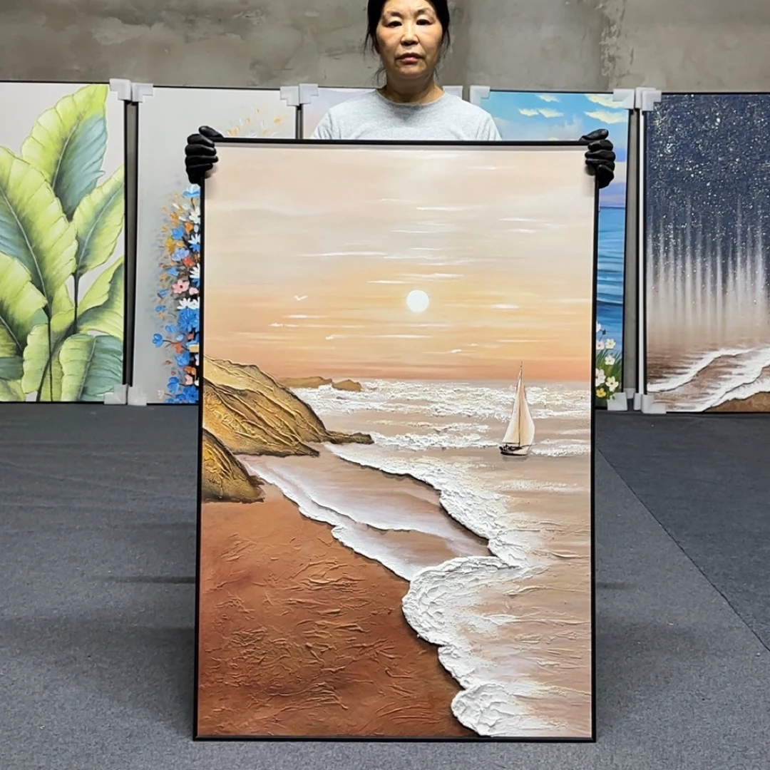 【日出】手工立体浮雕奶油风肌理装饰画客厅玄关沙发背景画80120