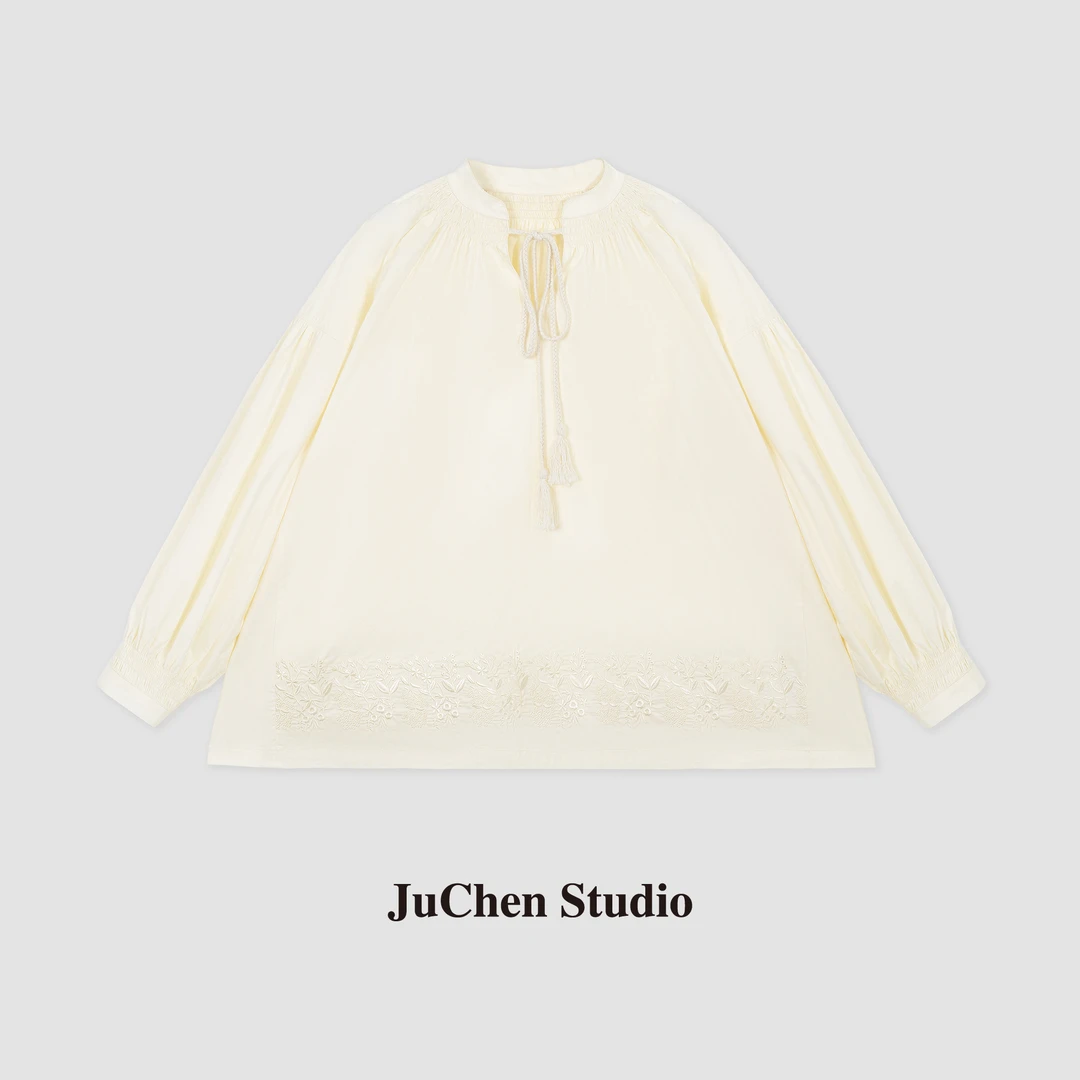 刺绣精致小麻绳棉宽松休闲长袖衬衫小衫上衣 FW081429