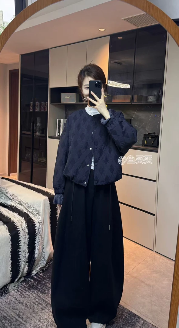 韩版时尚百搭圆领外套女2025秋季新款宽松休闲夹克轻薄棉衣上衣潮