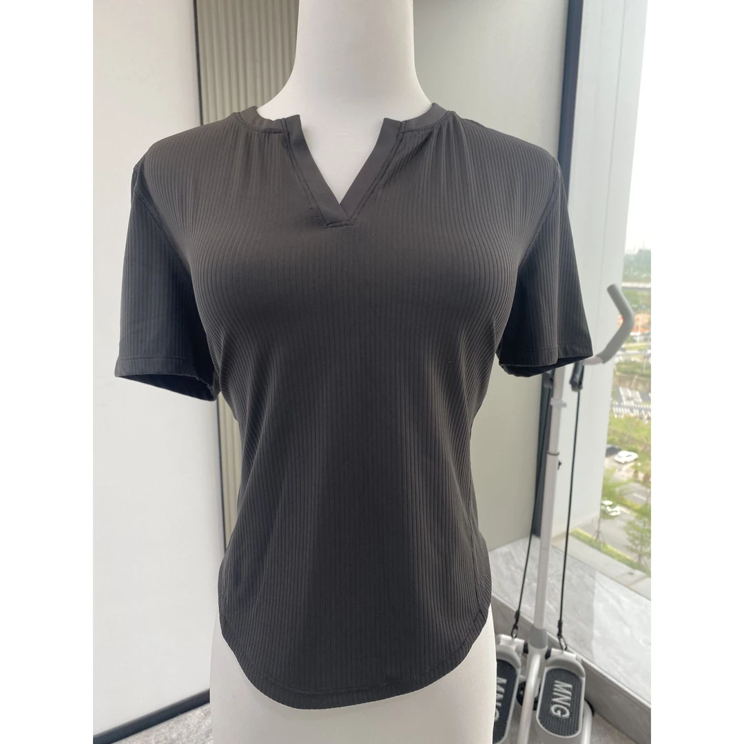 V领短袖【Lulu Epoch】Ribb 女士罗纹衣领开口短袖-------SS