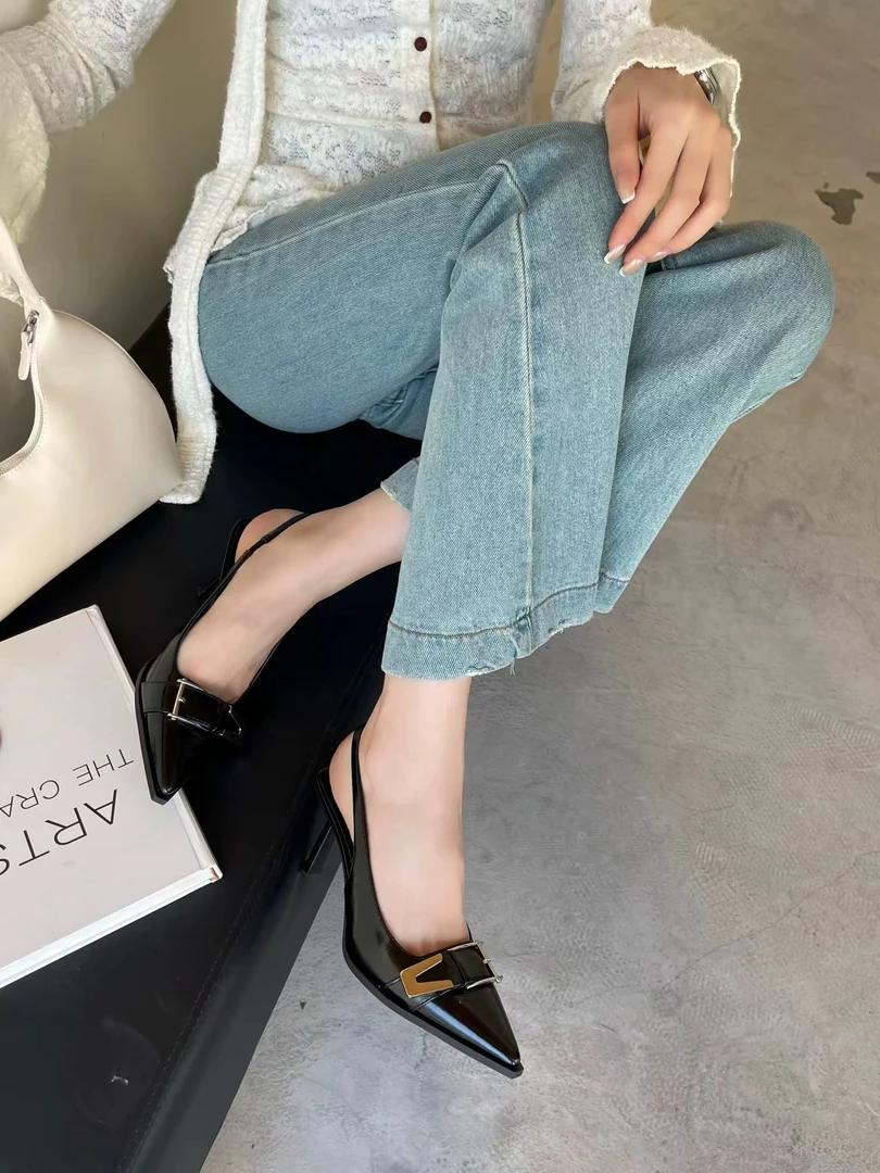 小众尖头单鞋高跟鞋女鞋夏季新款法式包头凉鞋凉拖鞋女W29007