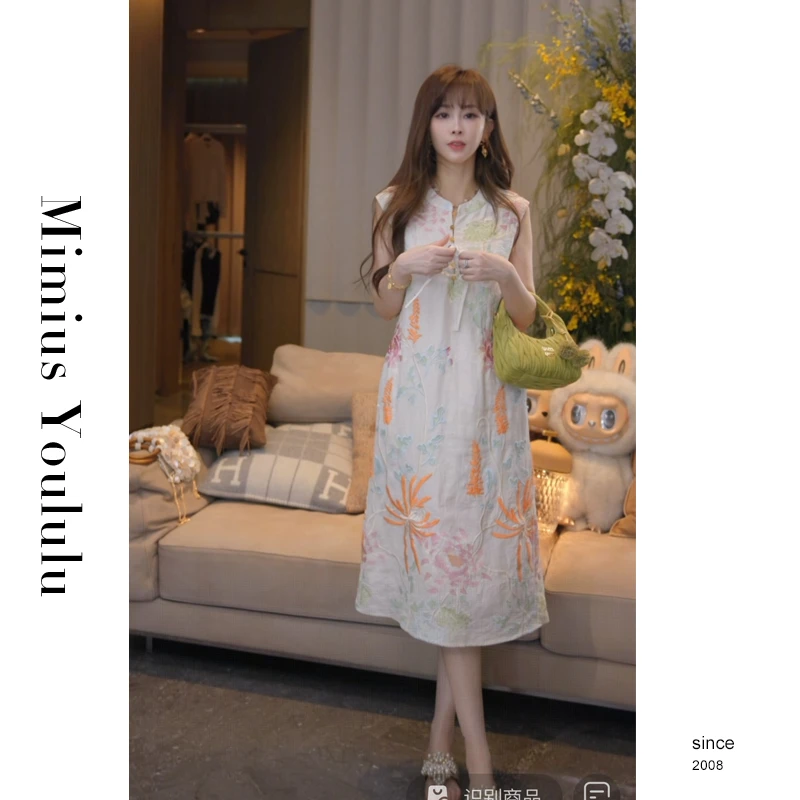 【mimius】P 新中式温柔风重工刺绣花色无袖连衣裙 G04518