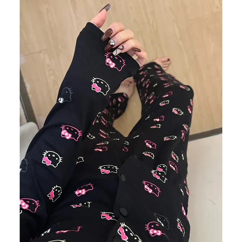 【暗黑凯蒂猫】2025新款带胸垫睡衣女款印花甜美风春秋季家居服套装